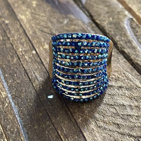 Wona Trading Blue Rhinestone Stretch Bling Ring