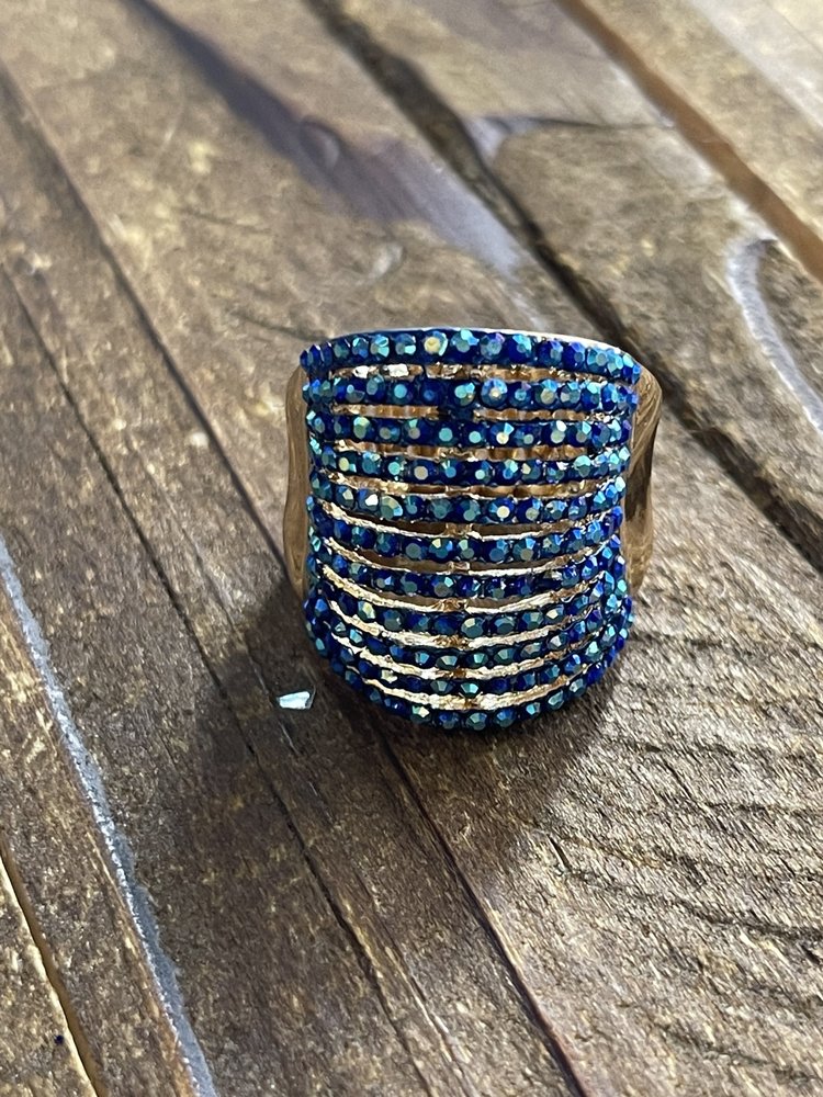 Wona Trading Blue Rhinestone Stretch Bling Ring