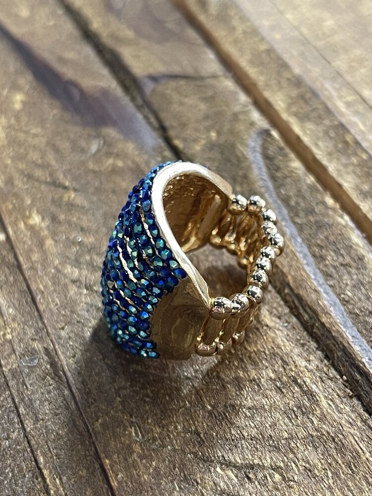 Wona Trading Blue Rhinestone Stretch Bling Ring