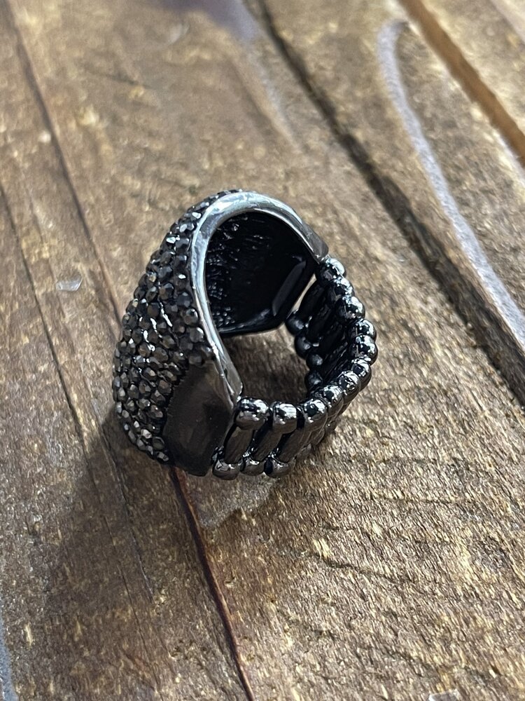 Wona Trading Black Rhinestone Stretch Bling Ring