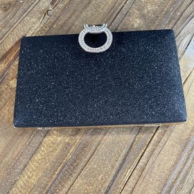 Wona Trading Black  Shimmery Evening Clutch Bag with Attachable Chain Strap