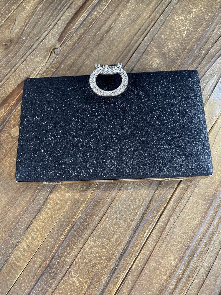 Wona Trading Black  Shimmery Evening Clutch Bag with Attachable Chain Strap