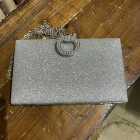 Wona Trading Silver Shimmery Evening Clutch Bag with Attachable Chain Strap