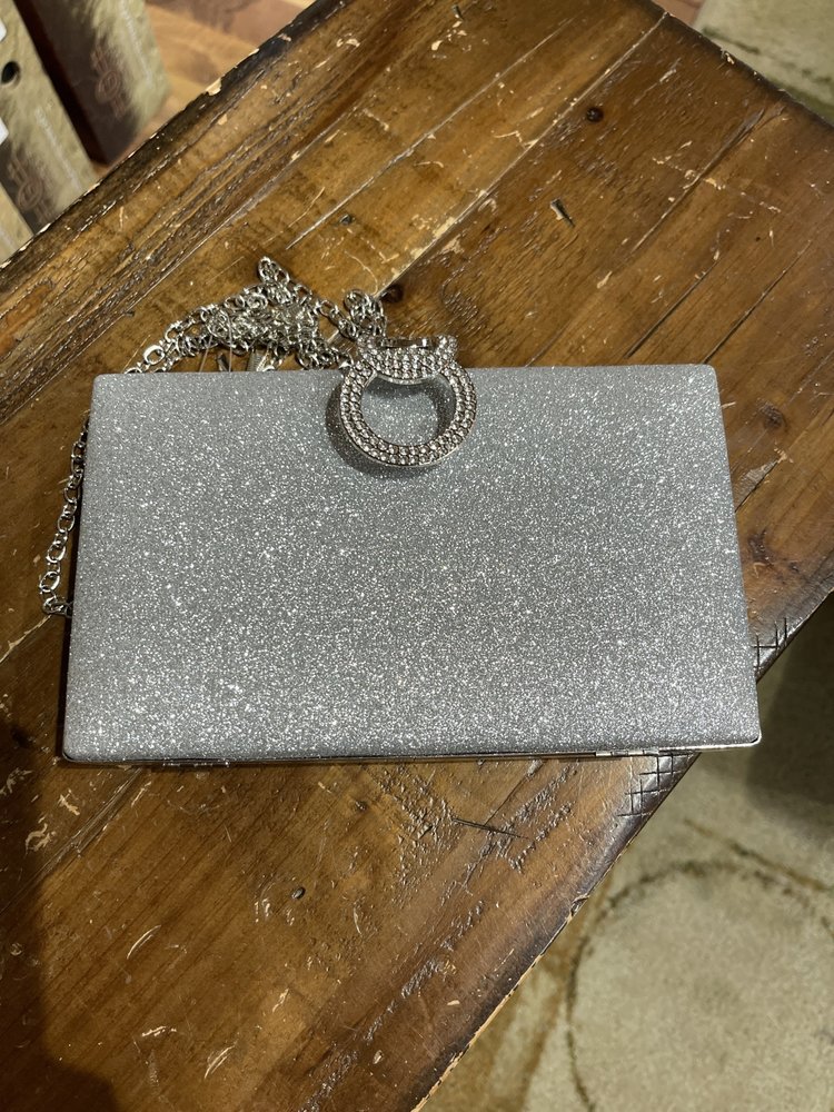Wona Trading Silver Shimmery Evening Clutch Bag with Attachable Chain Strap