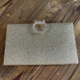 Wona Trading Gold Shimmery Evening Clutch Bag with Attachable Chain Strap