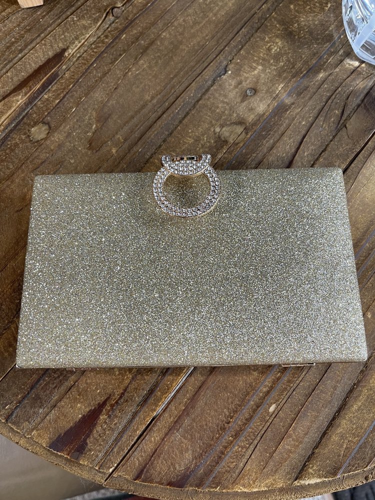 Wona Trading Gold Shimmery Evening Clutch Bag with Attachable Chain Strap