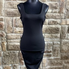 Bebe Black Low Back Ruched Mini Dresss, Size S