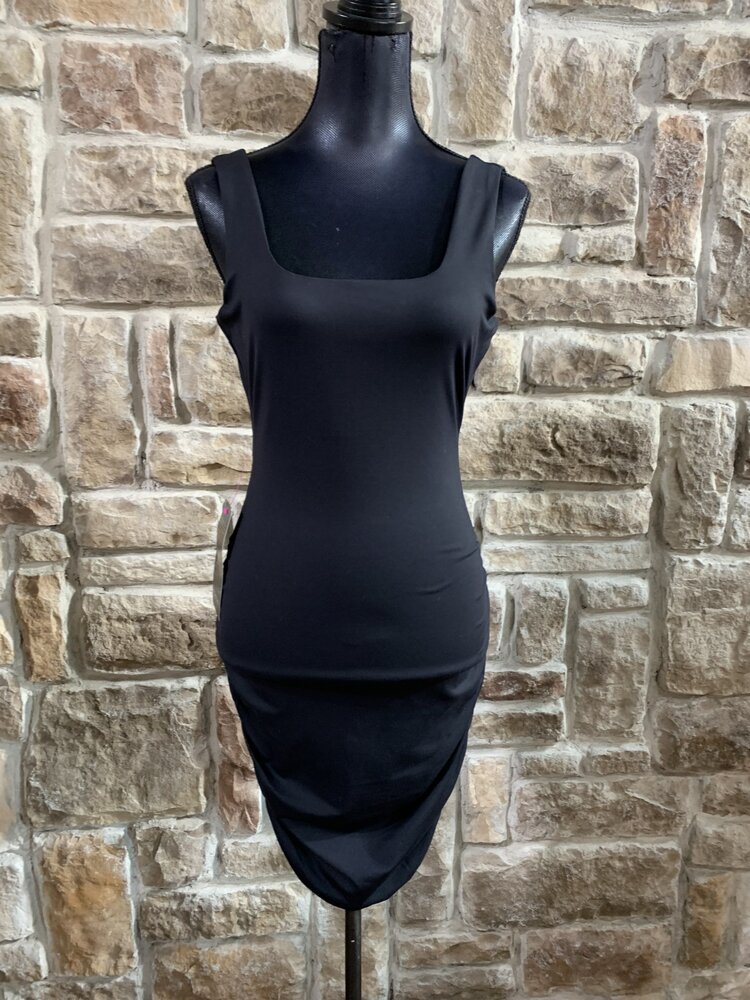 Bebe Black Low Back Ruched Mini Dresss, Size S