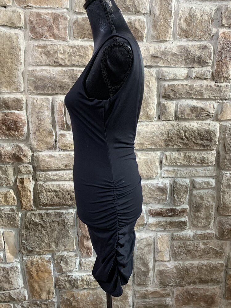 Bebe Black Low Back Ruched Mini Dresss, Size S