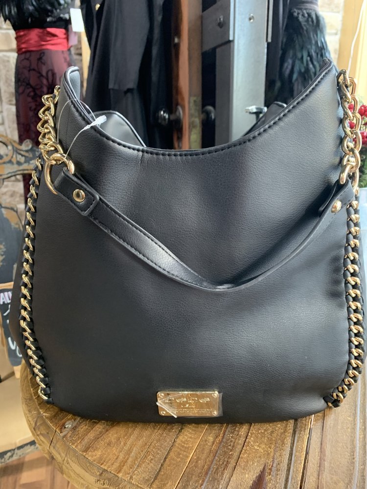 Bebe Black Bebe Tote with Gold Chain