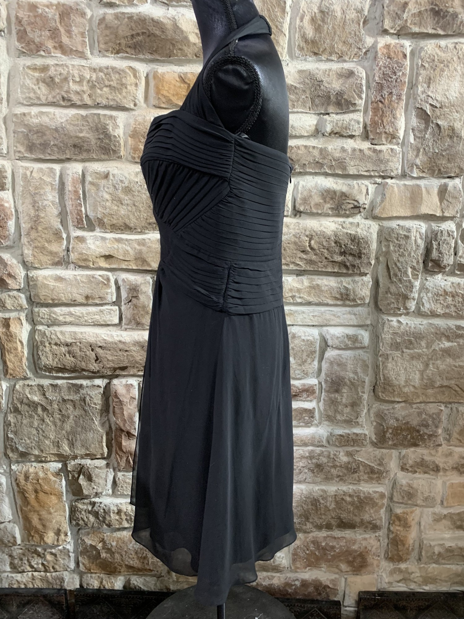 Black Ruched Halter Dress, Size 10 - Elements Unleashed
