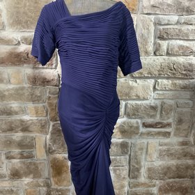 Tadashi Shoji Navy Ruched Short Sleeve Dress, Size XL