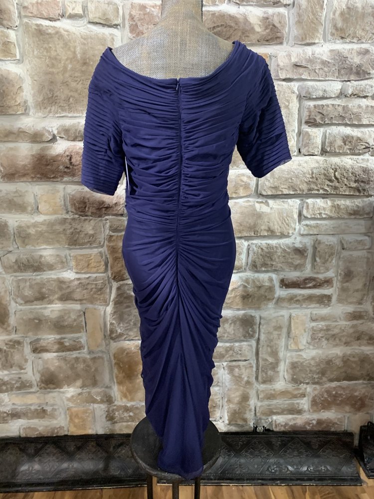 Tadashi Shoji Navy Ruched Short Sleeve Dress, Size XL