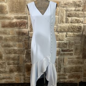 Adrianna Papell Light Blue Long V-Neck Button Front Gown, Size10