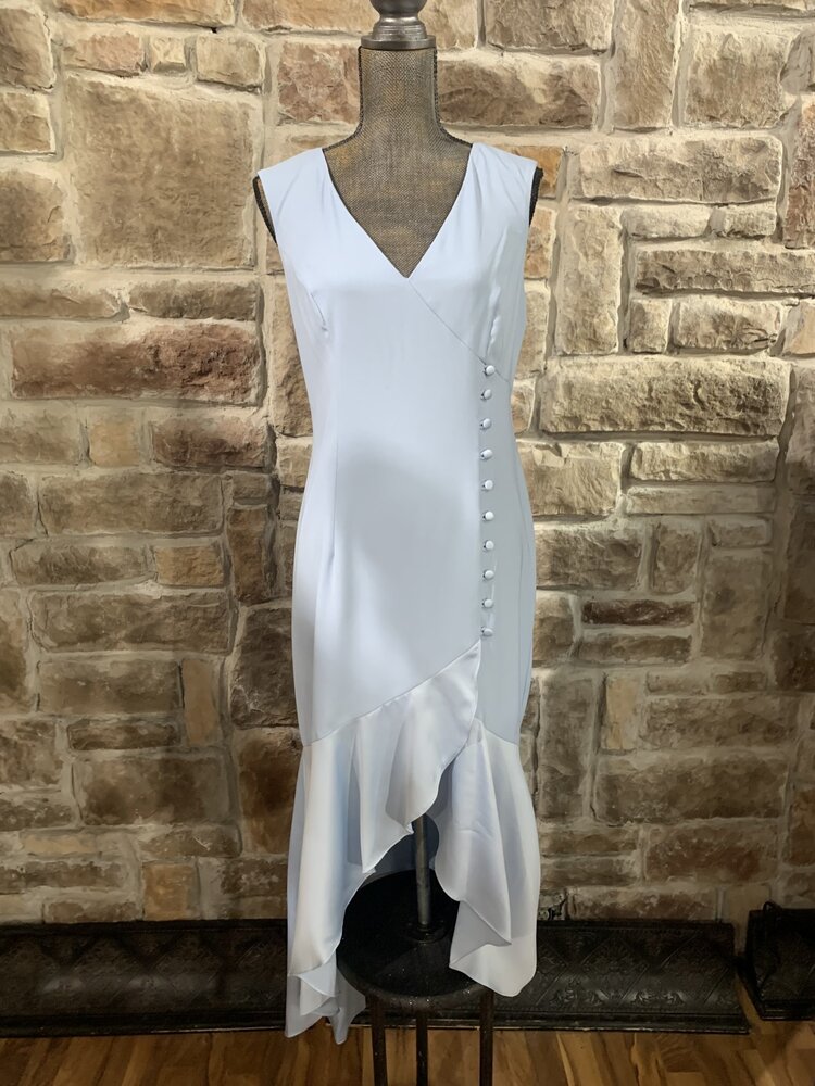 Adrianna Papell Light Blue Long V-Neck Button Front Gown, Size10