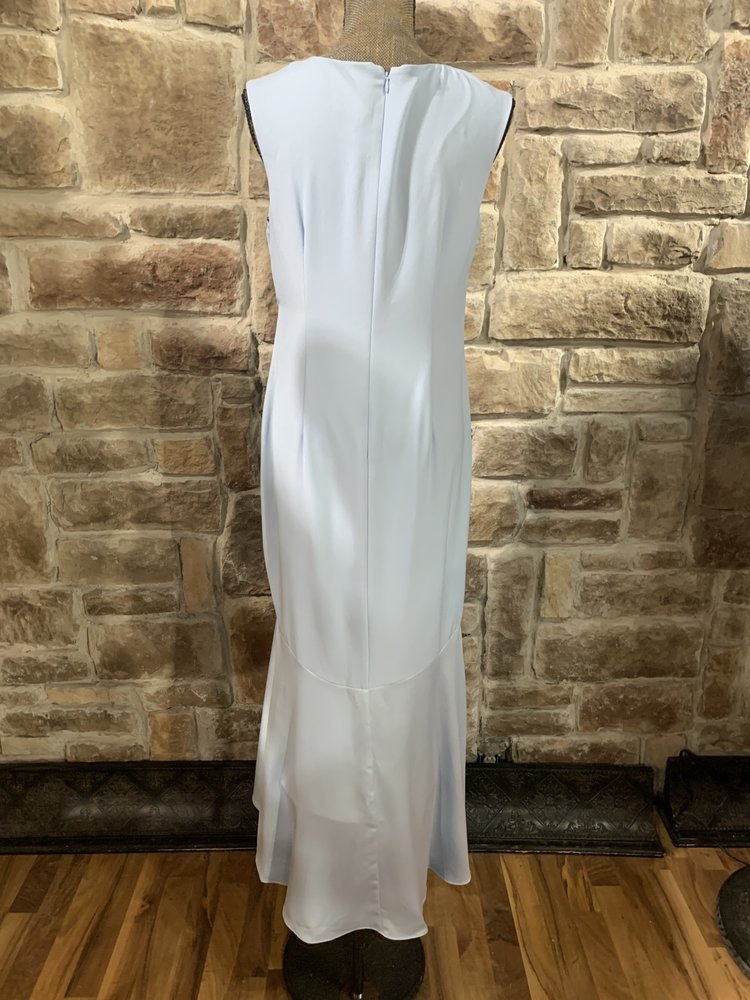 Adrianna Papell Light Blue Long V-Neck Button Front Gown, Size10