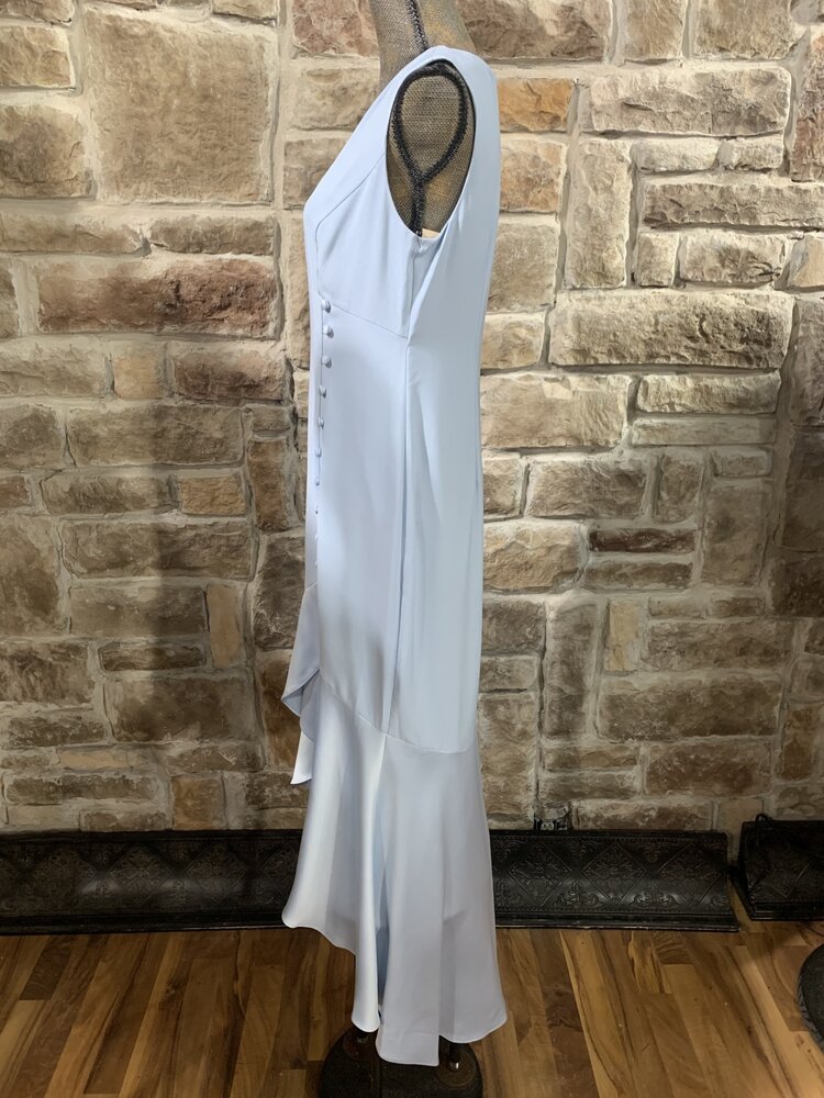 Adrianna Papell Light Blue Long V-Neck Button Front Gown, Size10