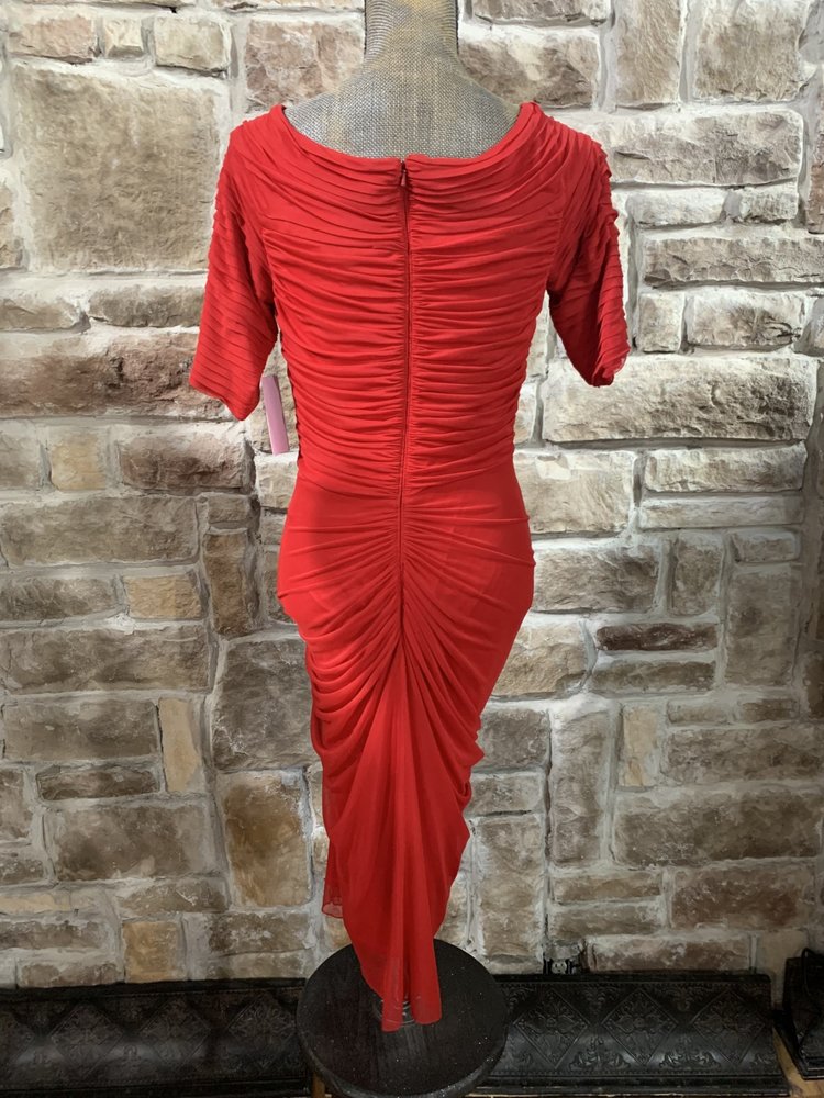 Tadashi Shoji Red Short Sleeve Ruched Dress, Size S