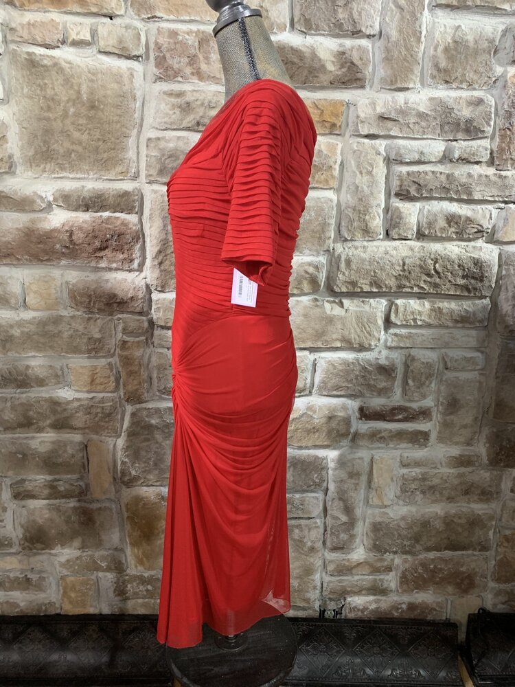 Tadashi Shoji Red Short Sleeve Ruched Dress, Size S