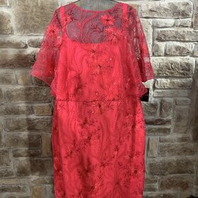 Brianna Fuschia Floral Overlay Dress with Sequins, Size 22W