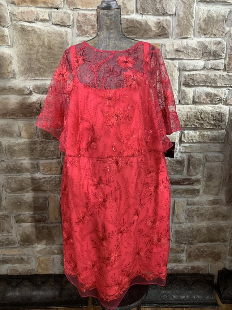 Brianna Fuschia Floral Overlay Dress with Sequins, Size 22W