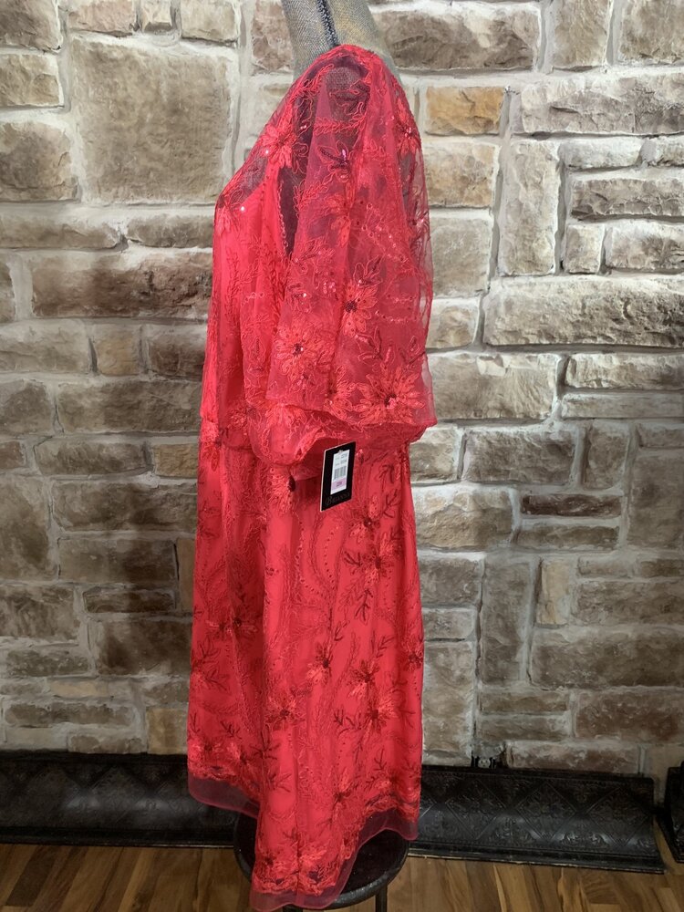 Brianna Fuschia Floral Overlay Dress with Sequins, Size 22W