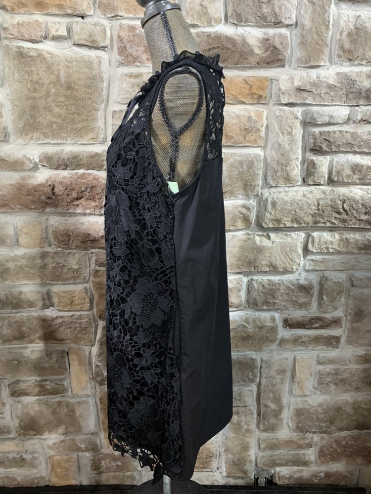 Kensie Black Lace Cutout Dress with Ribbon Collar, Size L