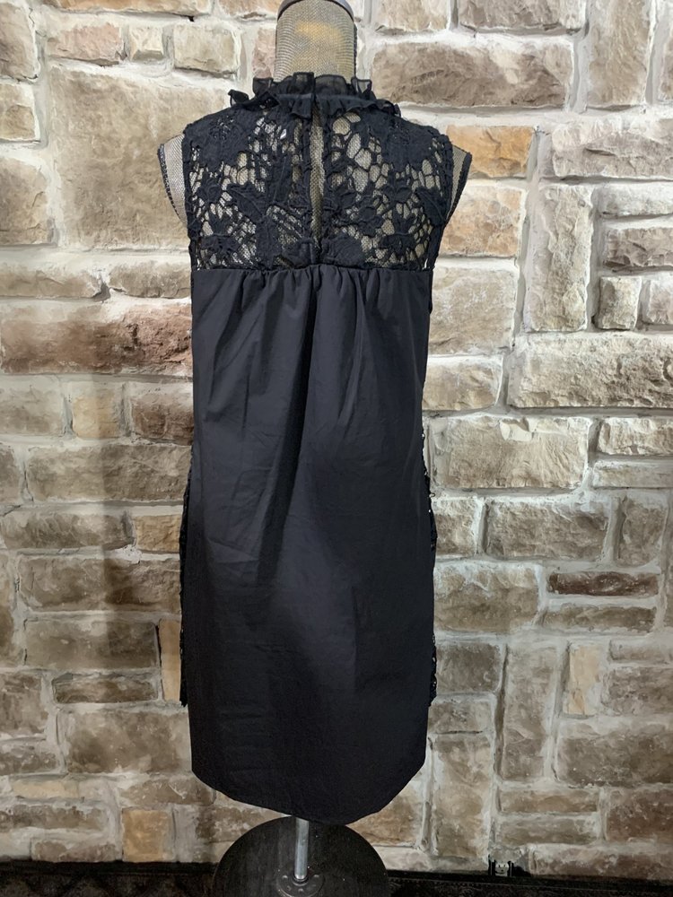 Kensie Black Lace Cutout Dress with Ribbon Collar, Size L