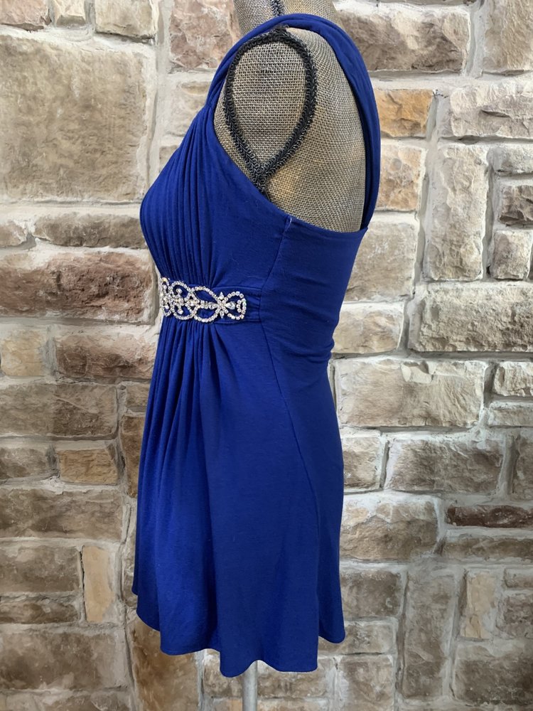 Sky Benjamin Saphirre Blue Knit Top with Rhinestone Belt, Size M