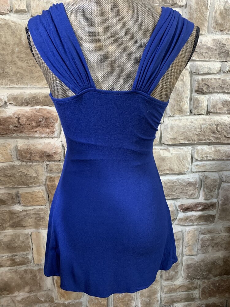 Sky Benjamin Saphirre Blue Knit Top with Rhinestone Belt, Size M