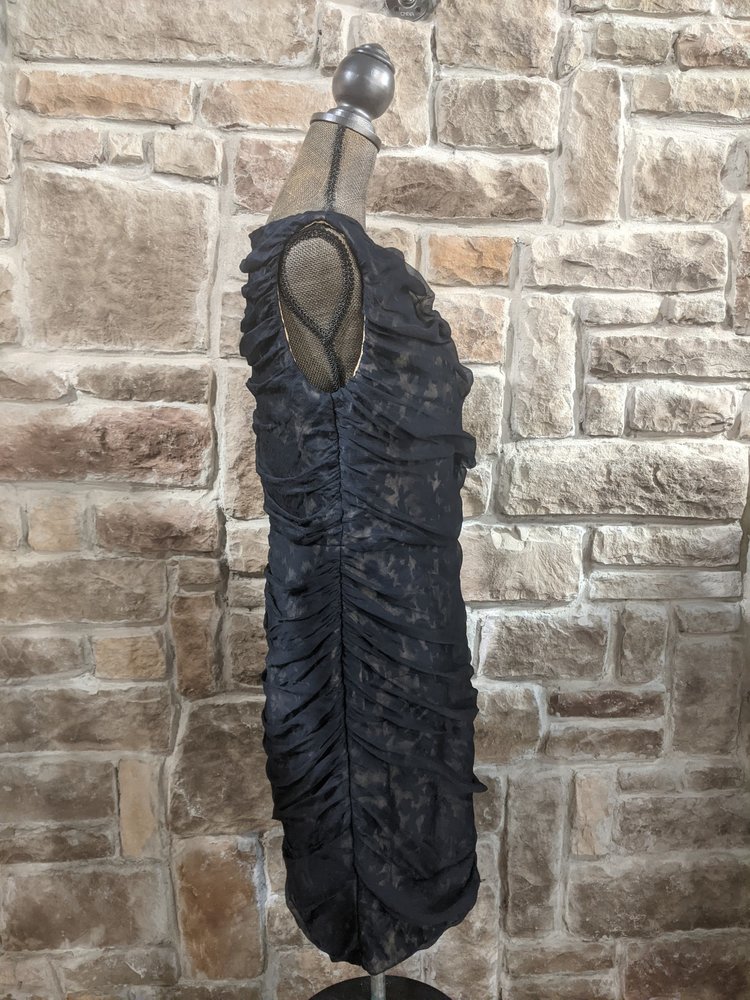 Tadashi Shoji Navy Lace with a Chiffon Ruched Overlay, Size 14