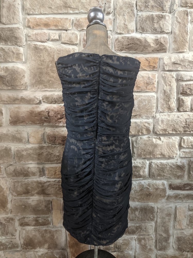 Tadashi Shoji Navy Lace with a Chiffon Ruched Overlay, Size 14