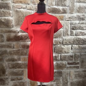 Red Keyhole Short Sleeve Dress, Size XL