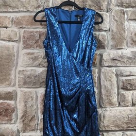 Aqua Lapis Blue Metallic Sequin Bodycon Dress, Size XS