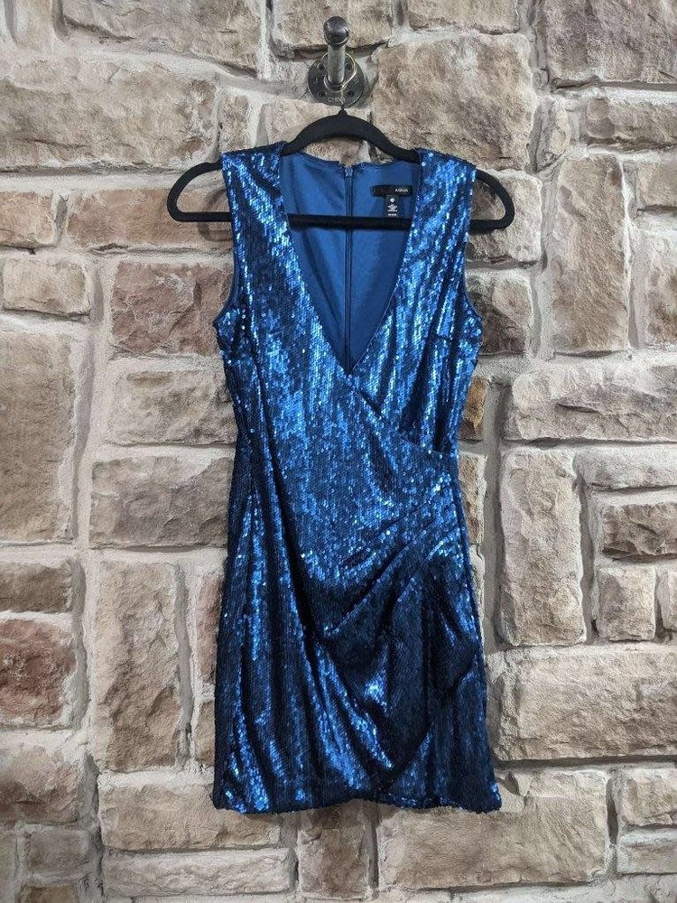Aqua Lapis Blue Metallic Sequin Bodycon Dress, Size XS