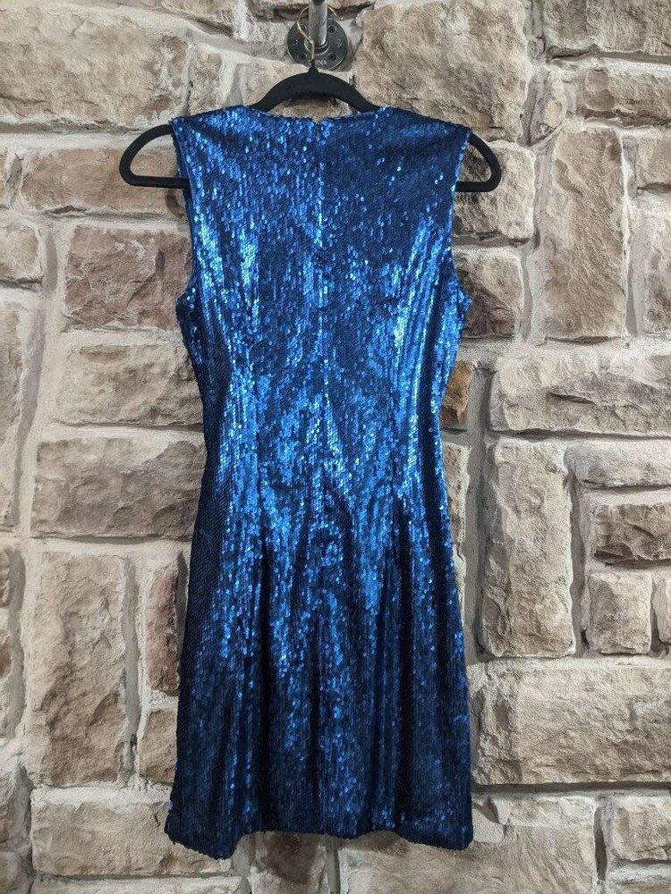 Aqua Lapis Blue Metallic Sequin Bodycon Dress, Size XS