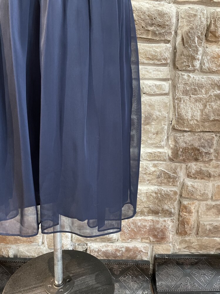 Adrianna Papell Navy Chiffon Dress with Jeweled Belt