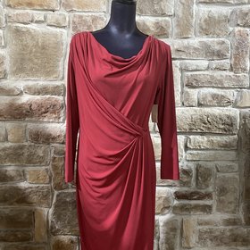 Burgundy Wrap Dress with Long Sleeves, Size 12