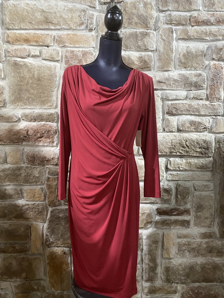 Burgundy Wrap Dress with Long Sleeves, Size 12