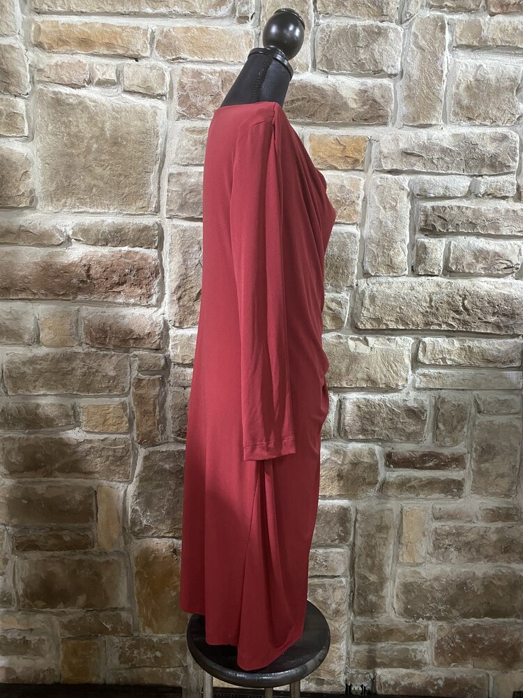 Burgundy Wrap Dress with Long Sleeves, Size 12