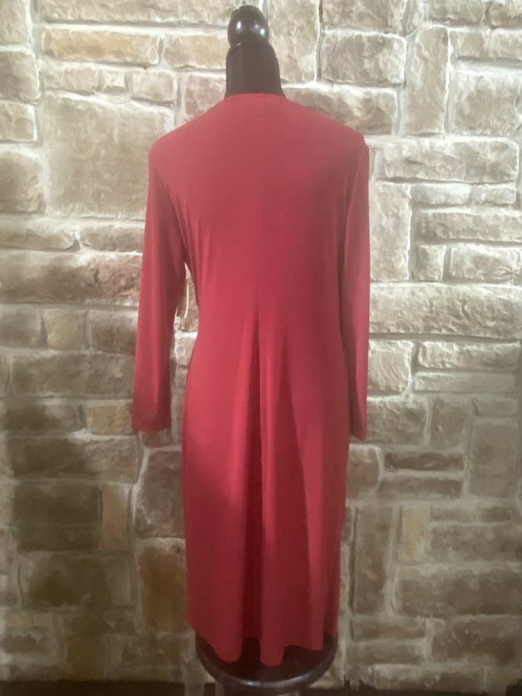 Burgundy Wrap Dress with Long Sleeves, Size 12