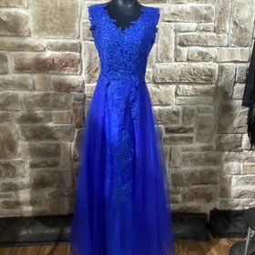 May Queen Royal Blue Lace and Tulle Gown with Corset Back, Size 8