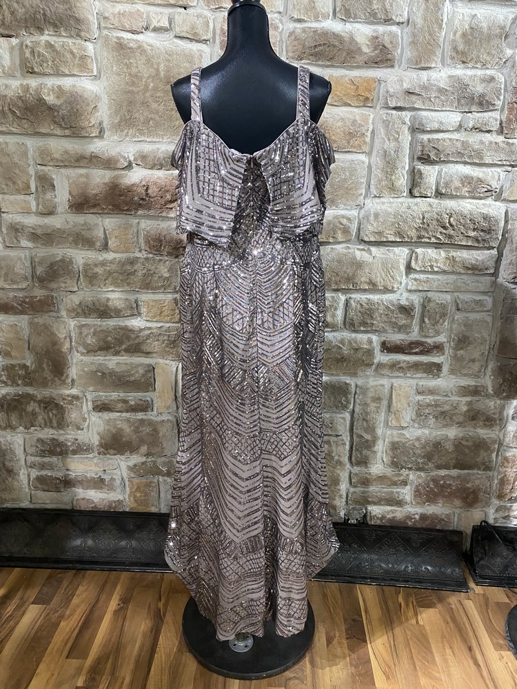 R&M Richards Warm Grey Sequin Off-the-shoulder Dress Size 16W
