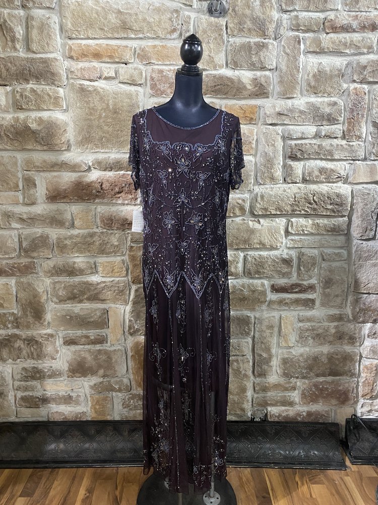 Pisarro Nights Eggplant Beaded Evening Gown Size 18W