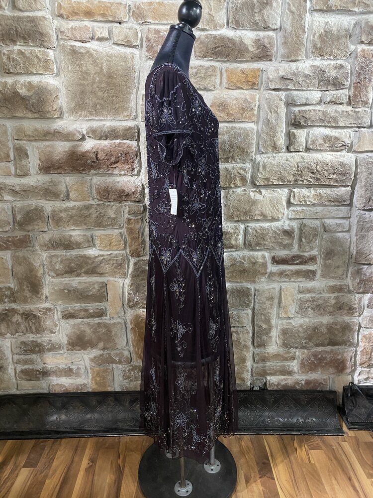 Pisarro Nights Eggplant Beaded Evening Gown Size 18W
