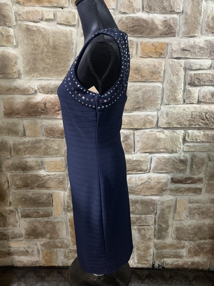Guess Navy Blue Bandage Dress with Silver Rivets, Size 10