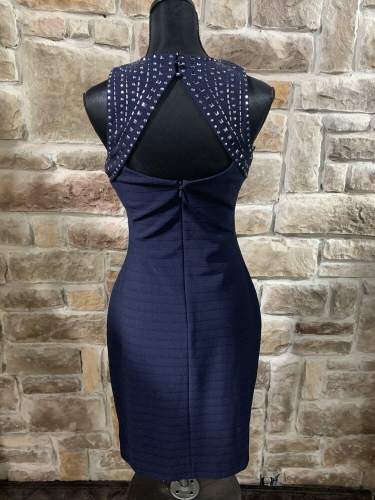 Guess Navy Blue Bandage Dress with Silver Rivets, Size 10
