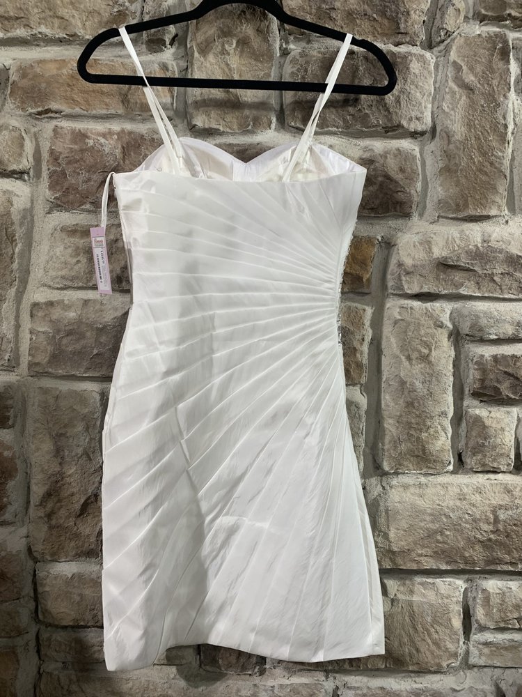 Brianna Blair White Tafetta Mini Dress with Starburst Rhinestones, Size S