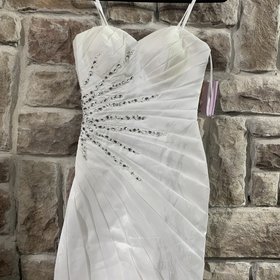 Brianna Blair White Tafetta Mini Dress with Starburst Rhinestones, Size S