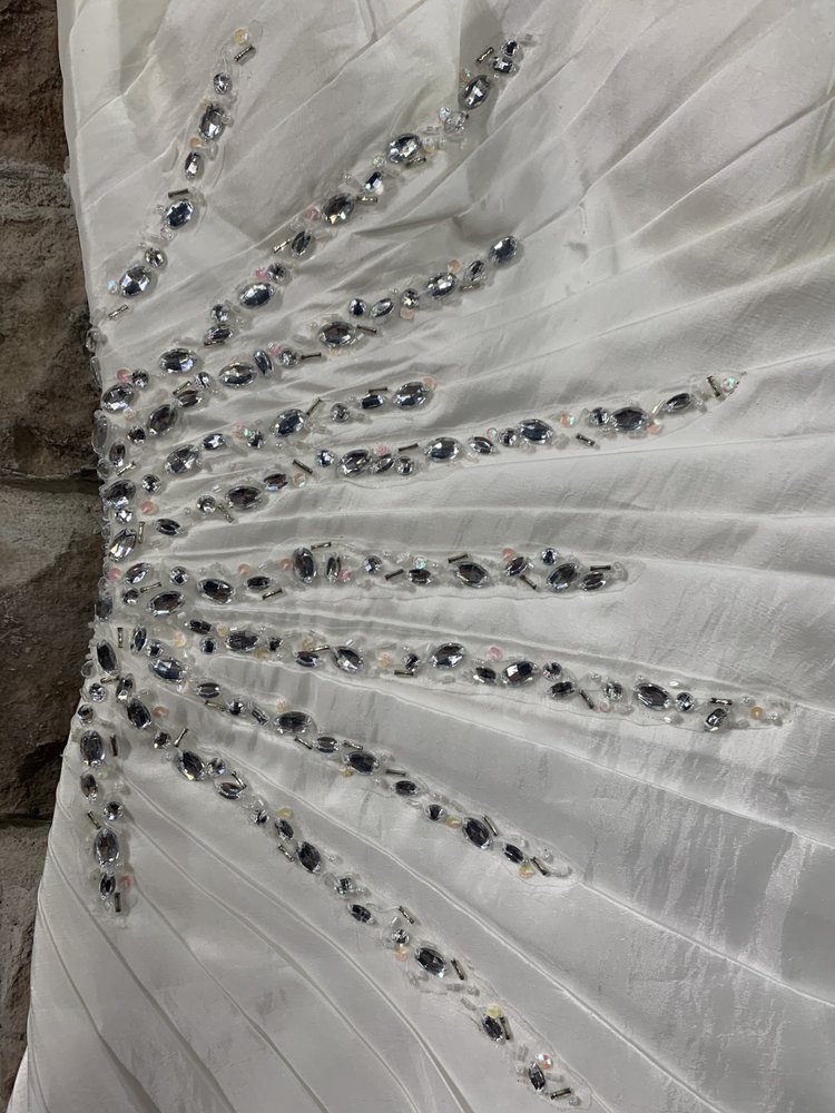 Brianna Blair White Tafetta Mini Dress with Starburst Rhinestones, Size S